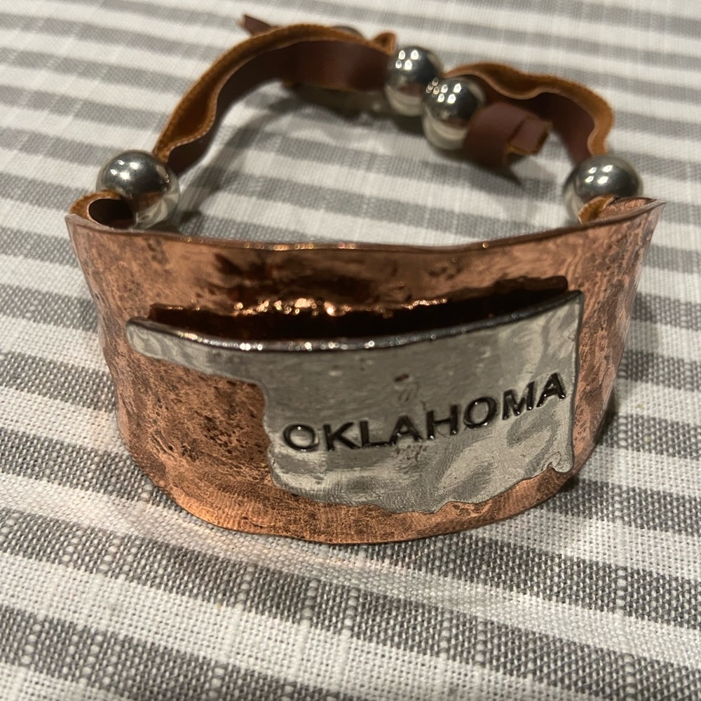 Leather copper Oklahoma bracelet
